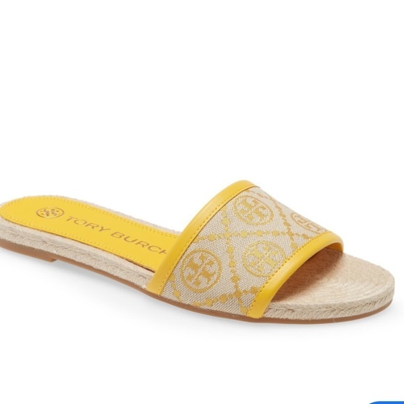 Tory Burch Shoes - TORY BURCH T Monogram Espadrille Slide Sandals Leather Jute Size 7.5